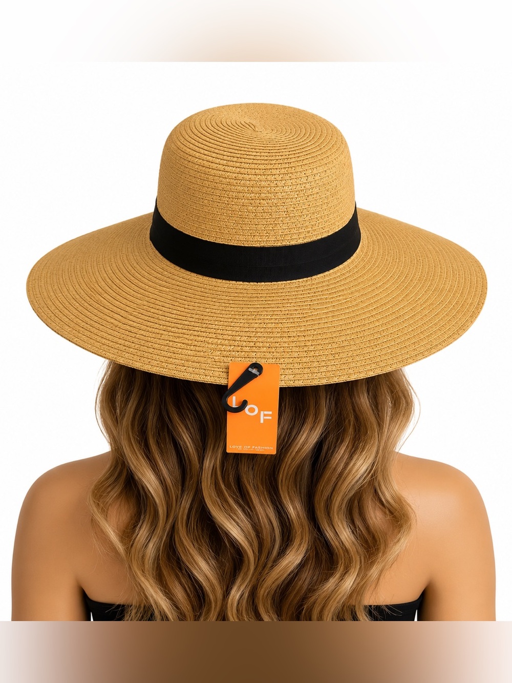 Bride Tribe Wide Brim Straw Sun Hat One Size Tan Black Ribbon Beach Resort NWT - Picture 2 of 9